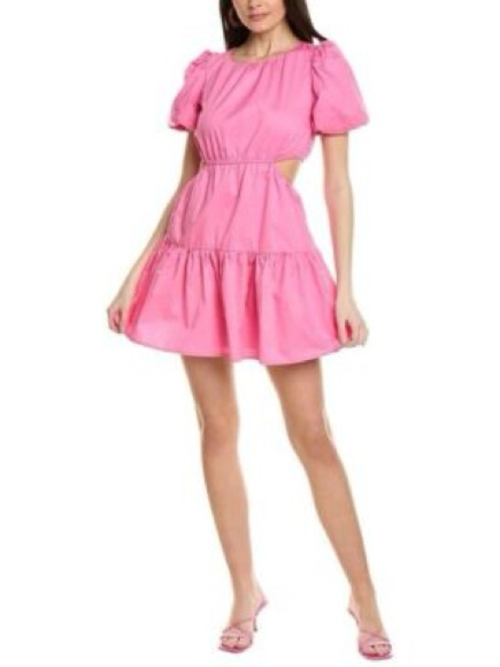 LINE & DOT Pink Short Puff-Sleeve Cut-Out Dress